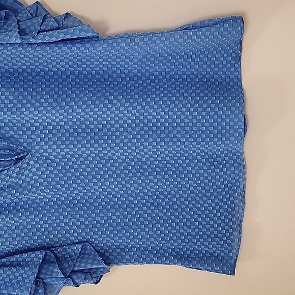 Alice + Olivia Julius Ruffle Peasant Blouse Blue Top Solid  Swiss Dot Ties  XS - Picture 10 of 17